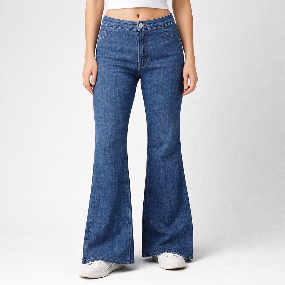 Free People Jayde Sunburst Blue Flare Jeans Women's Size 31 Hemmed READ - Picture 1 of 16